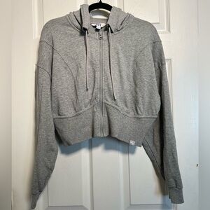 NWOT JoyLab Full Zip French Terry Cropped Hooded Sweatshirt in heather gray
